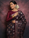 Banarasee Handwoven Semi Silk Saree With Buta Design-Brown