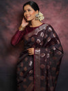 Banarasee Handwoven Semi Silk Saree With Buta Design-Brown