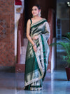 Banarasee Handloom Plain Tissue Saree With Lace Border-Green