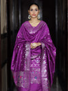 Banarasee Semi-Silk Silver Zari Work Salwar Kameez Fabric With Dupatta Set-Violet