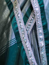 Banarasee Handloom Plain Tissue Saree With Lace Border-Green