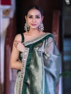 Banarasee Handloom Plain Tissue Saree With Lace Border-Green