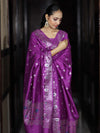 Banarasee Semi-Silk Silver Zari Work Salwar Kameez Fabric With Dupatta Set-Violet