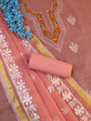 Banarasee Kota Doria Hand-Embroidered Salwar Kameez Dupatta Set-Peach