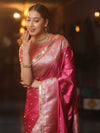 Banarasee Handloom Mashru Silk Saree Zari Border With Lace-Pink