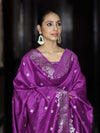 Banarasee Semi-Silk Silver Zari Work Salwar Kameez Fabric With Dupatta Set-Violet