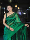 Banarasee Handwoven Tissue Saree With Floral Motifs & Mirror Work-Green