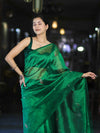 Banarasee Handwoven Tissue Saree With Floral Motifs & Mirror Work-Green