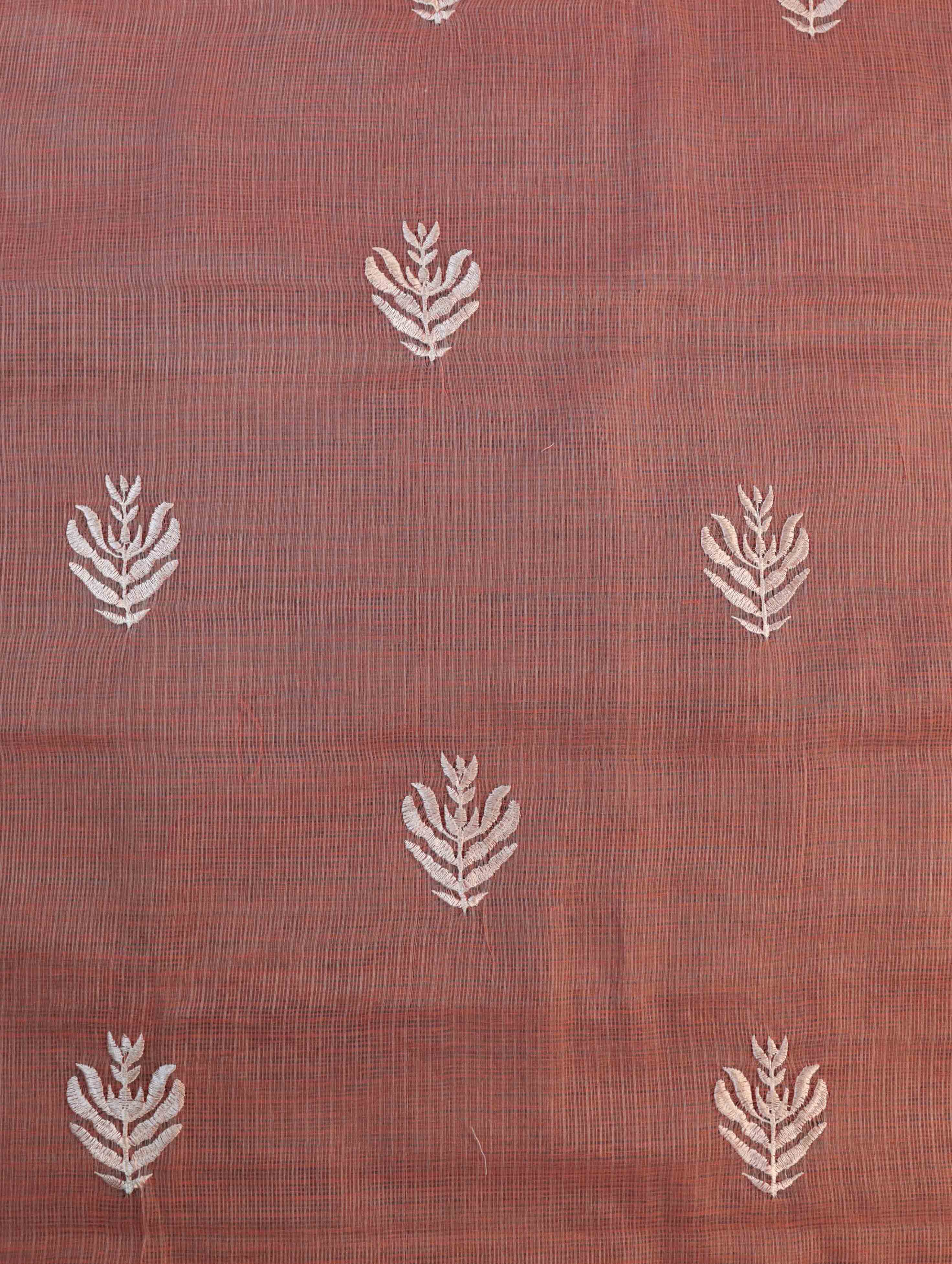 Banarasee Kota Doria Hand-Embroidered Salwar Kameez Dupatta Set-Peach