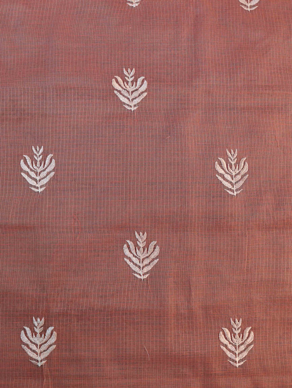 Banarasee Kota Doria Hand-Embroidered Salwar Kameez Dupatta Set-Peach