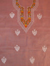 Banarasee Kota Doria Hand-Embroidered Salwar Kameez Dupatta Set-Peach