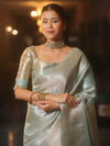 Banarasee Handwoven Tissue Zari Saree-Light Blue