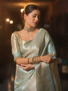 Banarasee Handwoven Tissue Zari Saree-Light Blue