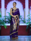 Banarasee Handloom Semi Silk Saree With Sona Rupa Zari Buti Design & Lace Border-Violet