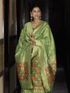 Banarasee Semi-Silk Zari & Resham Work Salwar Kameez Fabric With Dupatta Set-Light Green