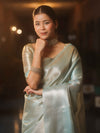 Banarasee Handwoven Tissue Zari Saree-Light Blue