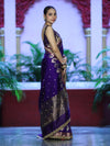 Banarasee Handloom Semi Silk Saree With Sona Rupa Zari Buti Design & Lace Border-Violet