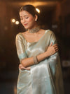 Banarasee Handwoven Tissue Zari Saree-Light Blue