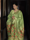 Banarasee Semi-Silk Zari & Resham Work Salwar Kameez Fabric With Dupatta Set-Light Green