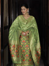 Banarasee Semi-Silk Zari & Resham Work Salwar Kameez Fabric With Dupatta Set-Light Green