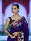 Banarasee Handloom Semi Silk Saree With Sona Rupa Zari Buti Design & Lace Border-Violet