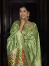Banarasee Semi-Silk Zari & Resham Work Salwar Kameez Fabric With Dupatta Set-Light Green