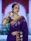 Banarasee Handloom Semi Silk Saree With Sona Rupa Zari Buti Design & Lace Border-Violet
