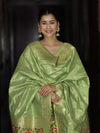 Banarasee Semi-Silk Zari & Resham Work Salwar Kameez Fabric With Dupatta Set-Light Green