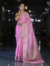 Banarasee Handwoven Pure Tussar Saree With Woven Resham Design-Light Pink