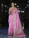 Banarasee Handwoven Pure Tussar Saree With Woven Resham Design-Light Pink