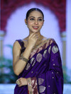 Banarasee Handloom Semi Silk Saree With Sona Rupa Zari Buti Design & Lace Border-Violet