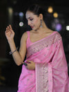 Banarasee Handwoven Pure Tussar Saree With Woven Resham Design-Light Pink