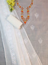 Banarasee Kota Doria Hand-Embroidered Salwar Kameez Dupatta Set-White
