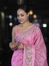 Banarasee Handwoven Pure Tussar Saree With Woven Resham Design-Light Pink