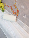 Banarasee Kota Doria Hand-Embroidered Salwar Kameez Dupatta Set-White
