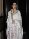 Banarasee Semi-Silk Silver Zari Work Salwar Kameez Fabric With Dupatta Set-White
