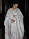 Banarasee Semi-Silk Silver Zari Work Salwar Kameez Fabric With Dupatta Set-White
