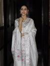 Banarasee Semi-Silk Silver Zari Work Salwar Kameez Fabric With Dupatta Set-White