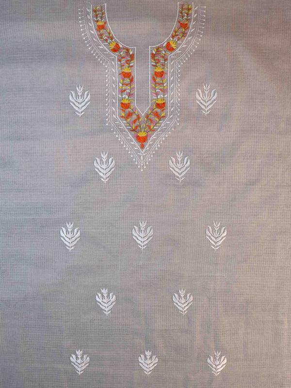 Banarasee Kota Doria Hand-Embroidered Salwar Kameez Dupatta Set-White