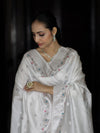 Banarasee Semi-Silk Silver Zari Work Salwar Kameez Fabric With Dupatta Set-White