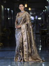 Banarasee Handwoven Tissue Zari Woven Mirror Work Saree-Earthy Brown