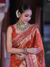 Banarasee Handloom Tissue (Saubhagyavati Bhava) Lace Saree With Buti Design Border & Lace-Rust