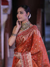 Banarasee Handloom Tissue (Saubhagyavati Bhava) Lace Saree With Buti Design Border & Lace-Rust