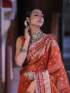 Banarasee Handloom Tissue (Saubhagyavati Bhava) Lace Saree With Buti Design Border & Lace-Rust