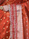 Banarasee Handloom Tissue (Saubhagyavati Bhava) Lace Saree With Buti Design Border & Lace-Rust