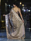 Banarasee Handwoven Tissue Zari Woven Mirror Work Saree-Earthy Brown