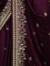 Banarasee Mashru Silk Saree With Zari Embroidery & Floral Border-Wine