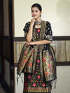 Banarasee Semi-Silk Zari & Resham Work Salwar Kameez Fabric With Dupatta Set-Black
