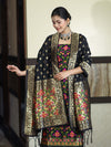 Banarasee Semi-Silk Zari & Resham Work Salwar Kameez Fabric With Dupatta Set-Black