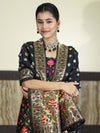 Banarasee Semi-Silk Zari & Resham Work Salwar Kameez Fabric With Dupatta Set-Black